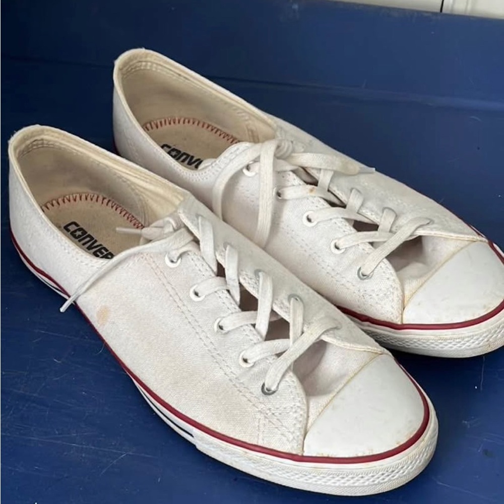 Converse White Canvas Sneakers with Red Stitching